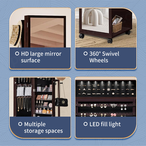 Muebles de almacenamiento modernos para el hogar Espejo de pie Gabinete de joyería con espejo con ruedas - Product Image 2