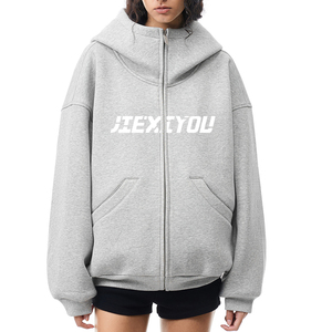 卸売り400gsmフリースフルダブルジップドローストリングOemジッパーHoddieブラックジップアップパーカーメンズレディースパーカー & スウェットシャツ - Product Image 6