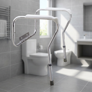 Rail de sécurité pour toilettes réglable en aluminium de qualité hospitalière poignée de confort hauteur réglable 28-32 "équipement de sécurité pour salle de bain - Product Image 2