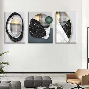 Peinture sur toile en polyester imprimée à l'aquarelle, art géométrique abstrait <span class=keywords><strong>moderne</strong></span>, combinaison de trois pièces, décoration murale pour la maison - Product Image 3