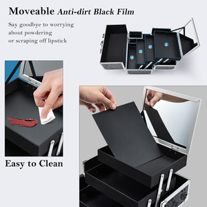 Portable <b>Makeup</b> Artist <b>Case</b> with Mirror Detachable Brush Holder Large Cosmetic Train <b>Case</b> Lockable Nail Tech <b>Makeup</b> Storage - Product Image 4