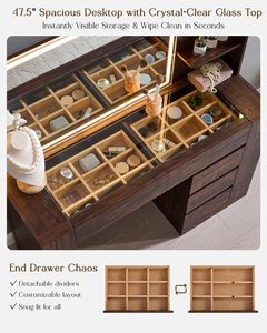 <span class=keywords><strong>Commode</strong></span> moderne en bois massif avec miroir LED et prise électrique, ensemble de bureau de maquillage pour petite chambre ou hôtel avec <span class=keywords><strong>tiroirs</strong></span> de rangement - Product Image 6