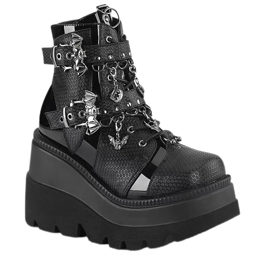 Black Woman Vegan Leather Sexy Boots black Leather material Ankle high Wedge