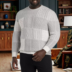 <span class=keywords><strong>Maglia</strong></span> Ottoknit Plus Size maglione da uomo lavorato a <span class=keywords><strong>maglia</strong></span> con stracotto grigio a blocchi <span class=keywords><strong>tonali</strong></span> Casual a maniche lunghe per grandi e alti - Product Image 2