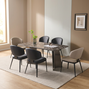 Modern Rectangle Marble Dining Table Set <b>6</b> Seats Metal Legs Durable & Waterproof Stable Design Dining Room Furniture - Product Image 3