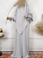 Ensemble Deux Pièces en Crêpe Dubaï Turque, Abaya Couleur Unie + Khimar Double Voile, Robe de Prière Musulmane pour Femmes, Ensemble Abaya Musulmane