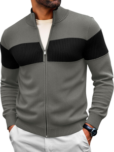 Cardigan Homme Hiver-Printemps 2026 à Col Mandarin, Motif Uni, Style Britannique, Fermeture Éclair, en Polaire - Product Image 1