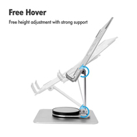 Support de téléphone portable flexible, rotation à 360°, hauteur réglable, pliable, en alliage d'aluminium argenté, compatible iPad, pour ordinateur portable et bureau