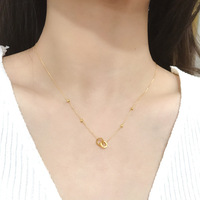 Collar con Colgante de Doble Dije Redondo de Oro Macizo, Joyería de Oro Real 18k Au750, Cadena de Oro Real 18k para Mujer