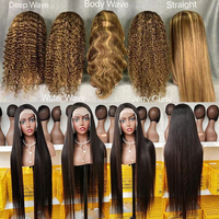 Perruque en cheveux humains vierges indiens bruts, densité 180%, avec dentelle frontale complète HD transparente naturelle, vente en gros