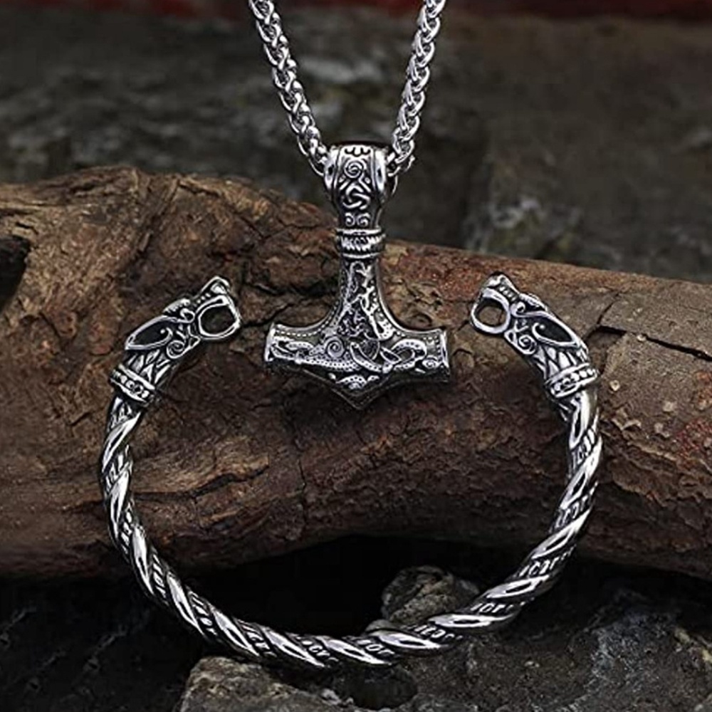 Mens Viking Jewelry Sets - Stainless Steel & Gold Plated