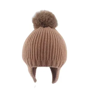 Cute Knitted top Pompom meninas meninos Chapéus Grossos Quente crianças infantis Chapéu Beanie Inverno Orelha Quente Crianças Chapéu Bonnet Muts Para O Bebê