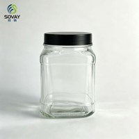 Pot en verre transparent à large ouverture, carré et droit, de 700 ml, avec filetage, pour la mise en conserve, la fermentation et la conservation des aliments