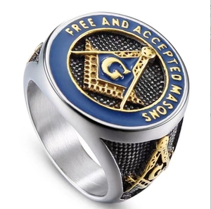 Punk Masonic Biker <strong>Rings</strong> Blue Free and Accepted <strong>Masons</strong> Men's Stainless Steel <strong>Ring</strong> - Product Image 2