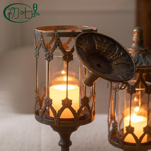 Vintage Iron Floor <b>Candlestick</b> Lantern Outdoor Garden Home Decoration Column Shape A2869 - Product Image 3
