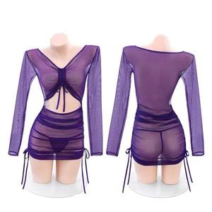 Venta al por mayor estilo erótico maduro ver a través de manga larga medias de las mujeres Sexy pecho grande transparente apretado conjuntos de lencería - Product Image 6