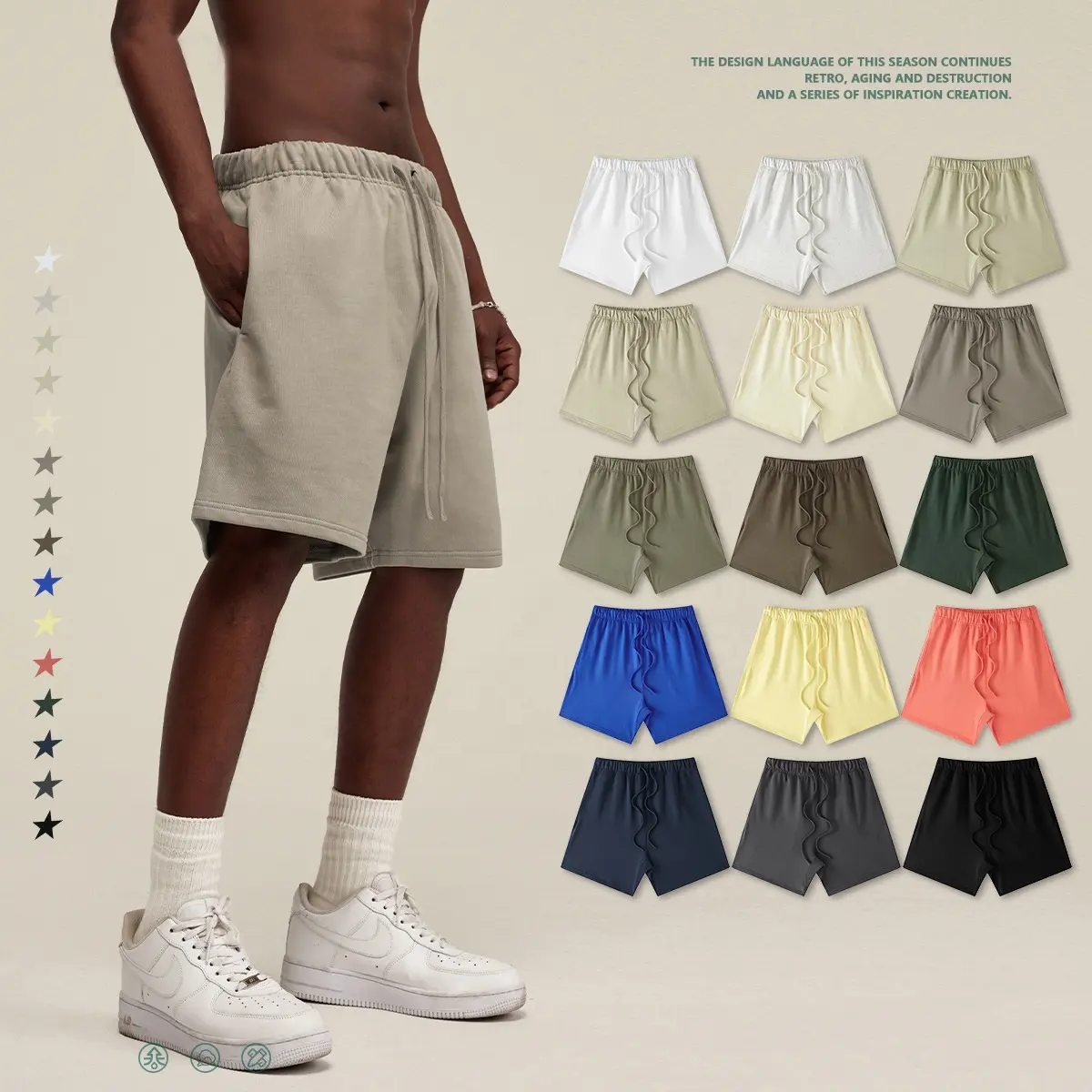 2023 Summer 425G High quality 100% cotton heavy FOG color man's highstreet loose casual shorts for man