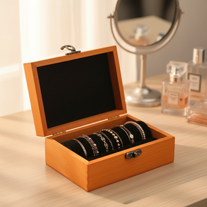 Boîte à bijoux en bois avec finition laquée brillante et fenêtre de présentation transparente, idéale pour les bijouteries et les boutiques - Product Image 4