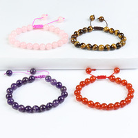 Bracelet ajustable en pierres semi-précieuses authentiques, quartz, agate, cristal, pour femme et homme, 8 mm