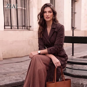 Manteau <span class=keywords><strong>trench</strong></span> chic en <span class=keywords><strong>daim</strong></span> beige avec ceinture, veste mi-longue en <span class=keywords><strong>daim</strong></span> pour femme, vêtement d'extérieur décontracté pour l'automne, idéal pour le streetwear et le bureau - Product Image 5