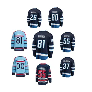 Gestikte Sport Ijshockey Truien Winnipeg 81 Kyle Connor 55 Mark Scheifele 37 Connor Hellebuyck 80 Pierre-Duluc Bois