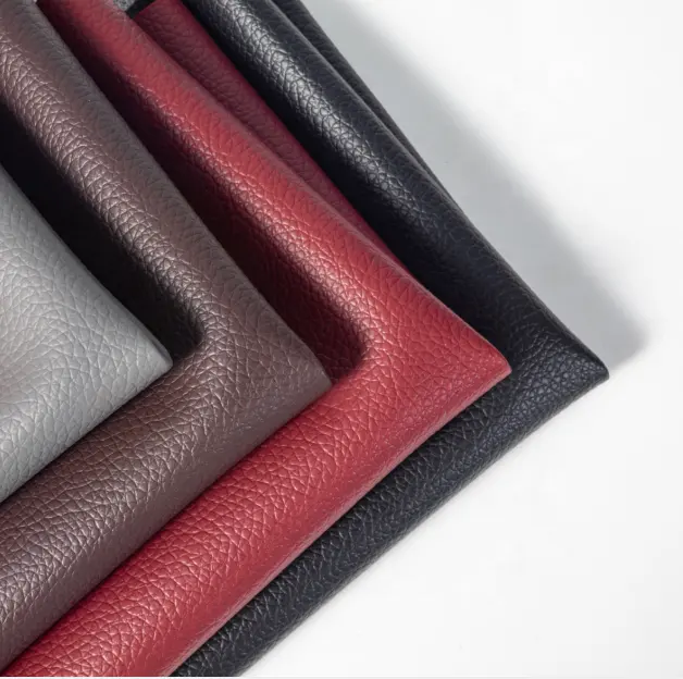 Muestra gratis Litchi 0,6mm Pvc Faux Leather para asiento de coche, resistente a la abrasión impermeable tela francesa cuero sintético