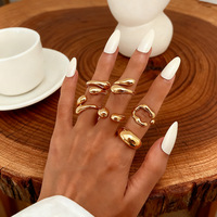 Anillo de Moda al por Mayor ChuYao, Forma Geométrica Irregular, Tungsteno Electrochapado con Efecto Metálico, Diseño Abierto, Multipiezas para Mujer