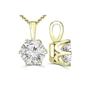 6 Claws Setting Genuine Round Diamond Solitaire Pendant Necklace Jewellery 14K/18K Solid Gold Pendant