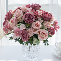 Bouquet de 7 roses et hortensias artificiels pour mariage, décoration simple pour salon, salle à manger et maison