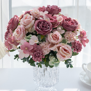 Buquê de Hortênsias e Rosas de 7 Hastes para Casamento, Simulação de Flores Artificiais, Decoração Simples para Sala de Estar, Mesa de Jantar e Casa - Product Image 3