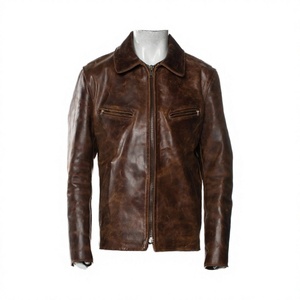 Mens Sheep Skin Leather Bomber Jacket Distressed Biker Motorcycle Cafe Racer Casual Riders Anti-UV Breathable OEM - Product Image 1