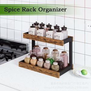 Double Layer Wooden Spice <b>Rack</b> Organizer 2 Tier <b>Kitchen</b> Countertop <b>Storage</b> Stand Solid Wood Multifunctional Display <b>Rack</b> - Product Image 1