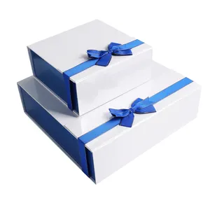 도매 디자인 빠른 배달 작은 사업 사용자 정의 접이식 종류 선물 상자 접는 종이 포장 상자 리본