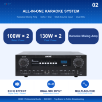 Amplificateur de mixage karaoké HKNC HG-GA2100-2 100W 2x8 ohms en métal, alimentation CA, 3 entrées micro, 4 sources audio, sans fil, intérieur