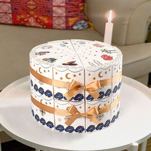 Cajas de Regalo Creativas en Forma de Abanico, Divisibles, Impermeables y Ecológicas, con Lazo Dorado, Tema Islámico, Forma de Pastel, Separables - Product Image 1