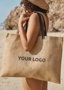 Sacs fourre-tout en jute personnalisés en gros avec poignées en cuir, sacs de plage en toile, sacs en toile de jute pour le shopping - Product Image 4