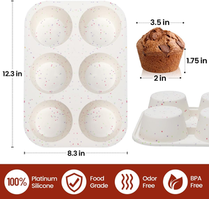 MUYULINS factory can customize 6-<b>cup</b> LFGB non-stick BPA-free <b>large</b> silicone brownie cupcake tray muffin cake mold - Product Image 3