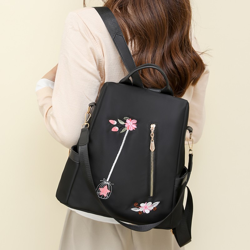 china embroidered leather backpack JIANXIU Chinese Style Floral Embroidery Vintage Ethnic Bag Gi TommyTrends D rings on side to strap down top of bag to simplify and compress bag when less full Chinese Style Vintage Canvas Backpack