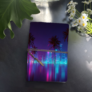 Cahier A6 style vintage avec fermeture à cravate fait à la main 160 pages cadeau d'anniversaire parfait pour belle-sœur avec palmiers néon c - Product Image 1