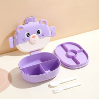 Boîte à lunch pour enfants, sans BPA, résistante aux micro-ondes, anti-fuite, 3 compartiments, avec fourchette et cuillère, pour l'école ou les repas de bébé