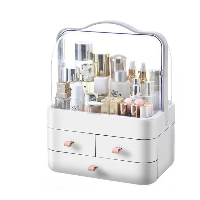 Multifunction Luxury Cosmetics Organizer Light Makeup Organizer Box Fully Open Waterproof Cover Organize Makeup