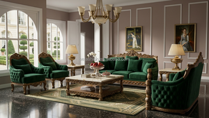 [OEM/ODM] Canapé de luxe baroque français sculpté à <span class=keywords><strong>la</strong></span> main en feuille d'or, bois massif, velours bleu roi pour hôtel, villa, hall d'entrée, projet FF&E - Product Image 4