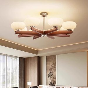 Lustre moderne en bois à plusieurs têtes LED pour salon et salle à manger, luminaire d'intérieur - Product Image 1