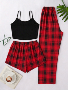 Set Pigiama Tre Pezzi da Donna in Colori Natalizi, Tessuto Morbido Lavorato a Maglia, Abbigliamento Casual per Casa - Product Image 5