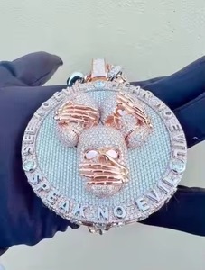 Pendentif crâne de hip hop personnalisé lettre personnalisée 6Ct taille princesse Moissanite IGI certifié argent sterling plaqué or rose 14K - Product Image 2