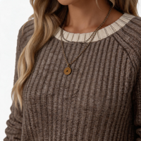Pull-over décontracté pour femme, col rond, blocs de couleur, manches raglan, tissu doux, automne-hiver, manches longues, personnalisable OEM