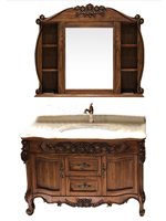 Meuble de salle de bain en chêne rouge de luxe léger, en bois massif, style européen antique, avec double vasque et miroir inclus
