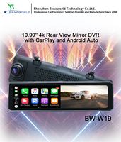 Caméra de tableau de bord universelle pour voiture de 10,99 pouces, Carplay, Android Auto, rétroviseur, double objectif, 4K 1080p, angle large de 145 degrés, garantie d'un an