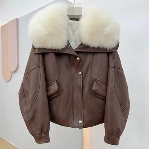 Áo khoác lông vũ nữ có cổ lông cáo thật mới về, chất liệu da lộn, cổ lông cáo lớn - Product Image 2
