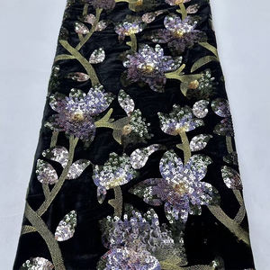 नए विशेष डिजाइन 100% पॉलिएस्टर मखमली ग्लिटर कपड़े के लिए बैंगनी फूलों के साथ मखमल अनुक्रमण कपड़े - Product Image 2